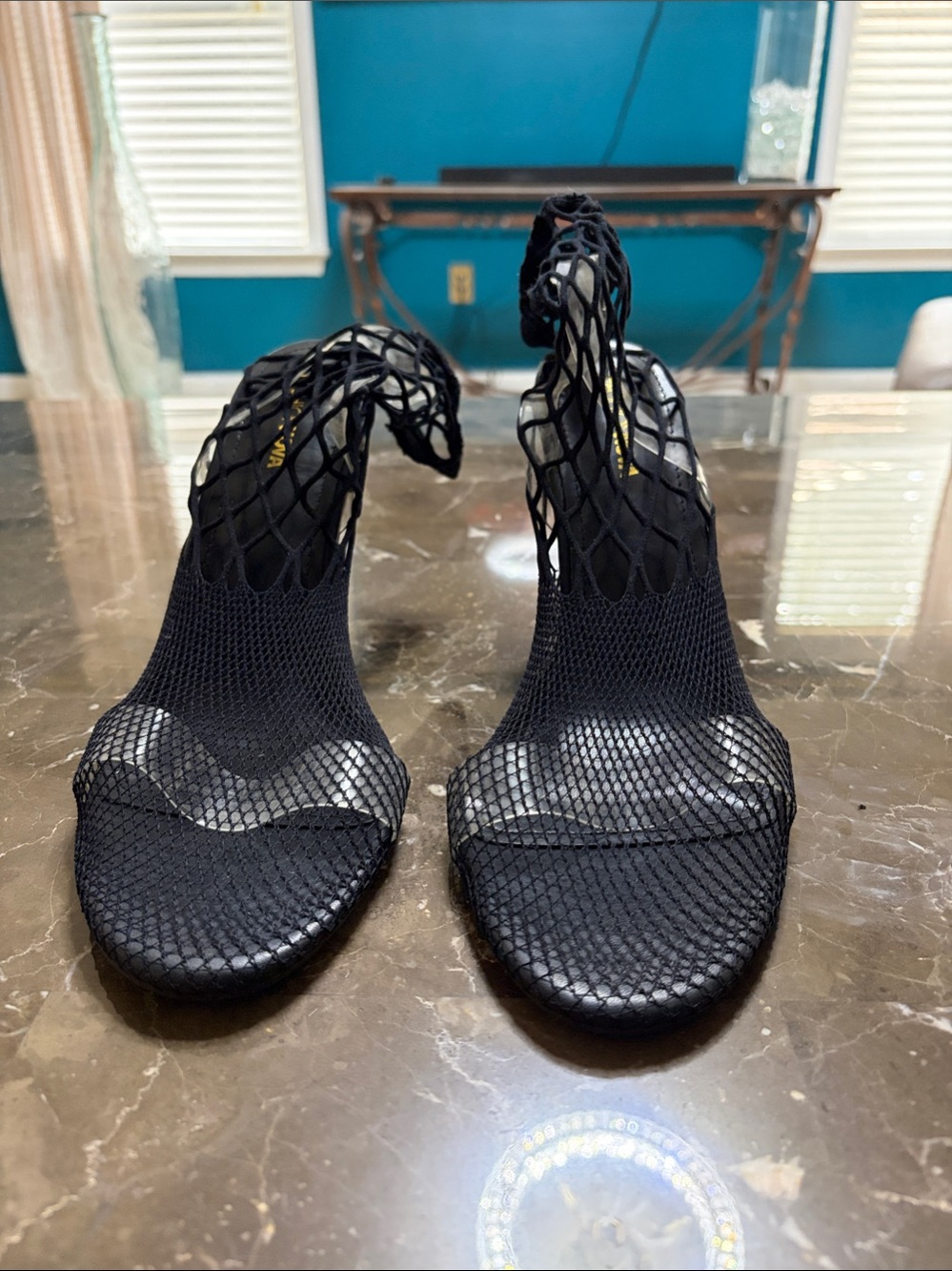 Fashion Nova Black Mesh Stiletto Sandals